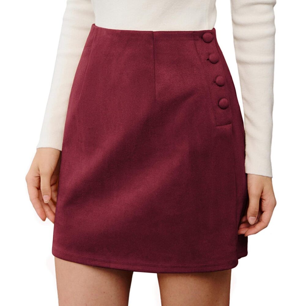 6542 Bodycon Skirt Suede Skirt Winter Skirts 2025Wine, XL